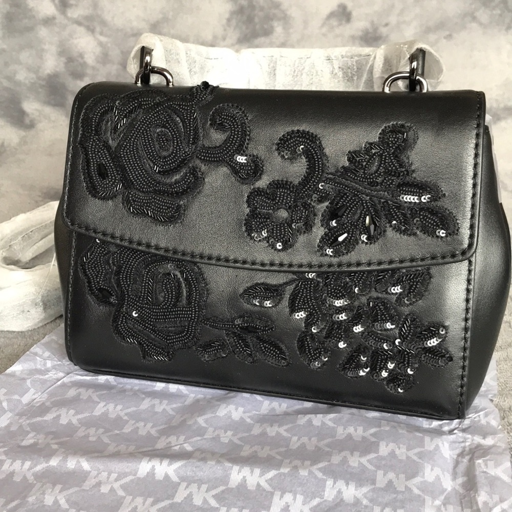 SOLD Michael Kors Black leather crossbody handbag
